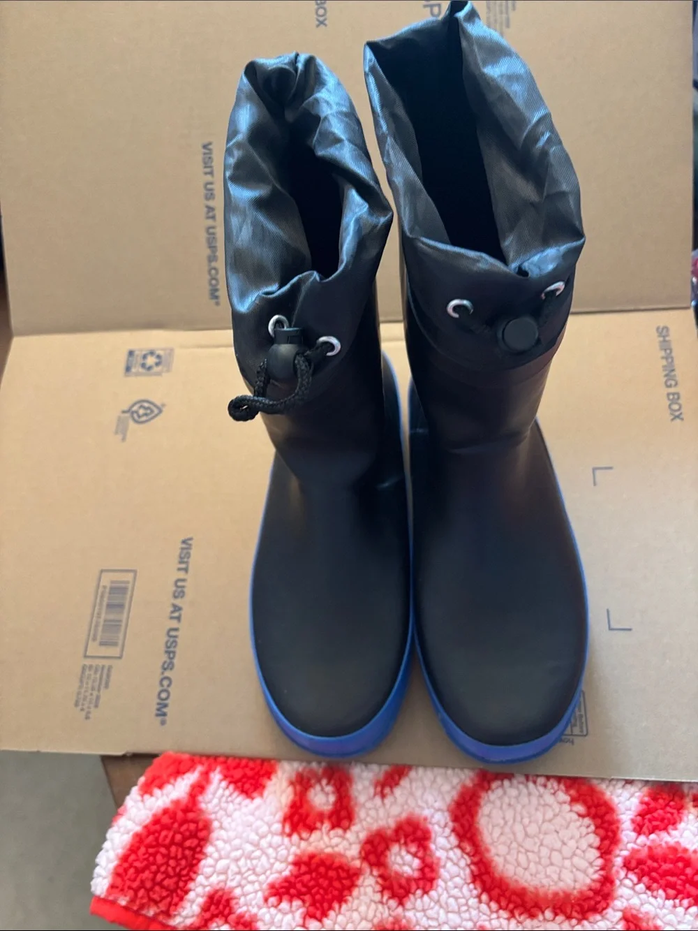 Aleader Waterproof Black Rain Boots with Blue Outsole